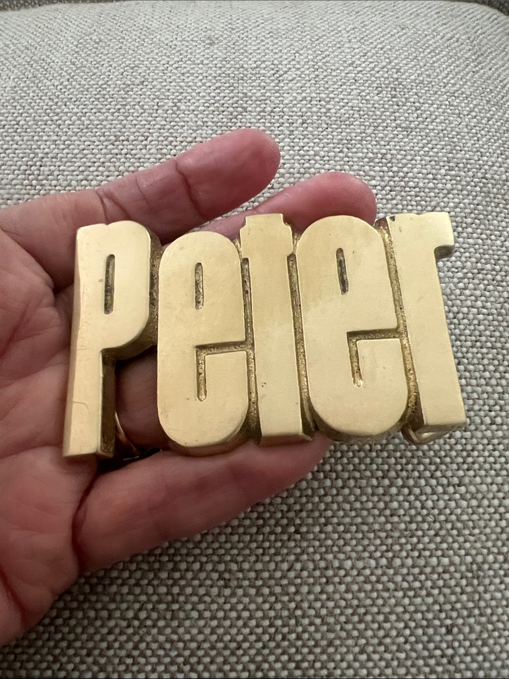 Vintage Peter solid Brass name Belt Buckle from 1978 nameplate trend in the 70’s
